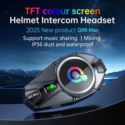 Q68Max Cross-Border Popular Helmet Bluetooth Headset with Mixed Sound Music Sharing, Full-Color Screen, Fm Intercom Helmet Headset