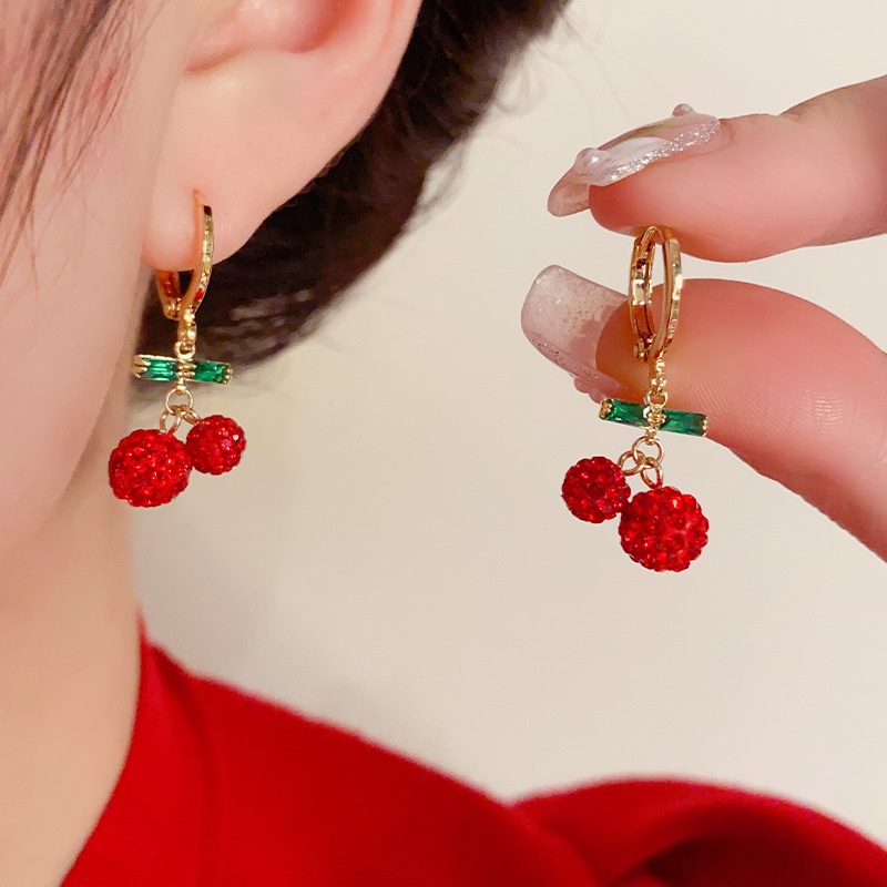 1 Pair Sweet Cherry Copper Gold Plated Drop Earrings display picture 5