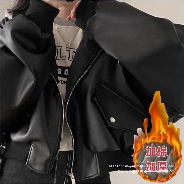 Korean style high-end black leather jacket for women, new spring style, unique and versatile, sexy biker jacket top