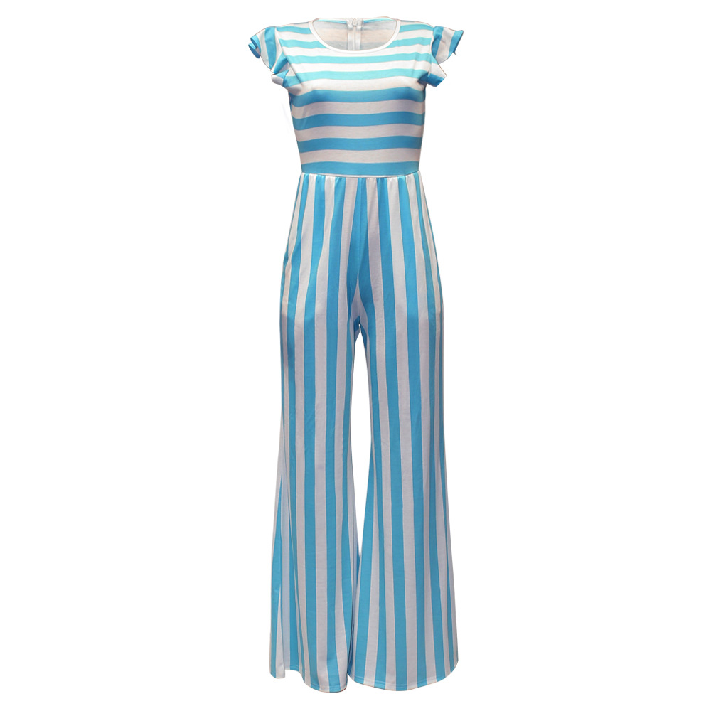 Summer Striped Round Neck Sleeveless Casual Jumpsuit Women