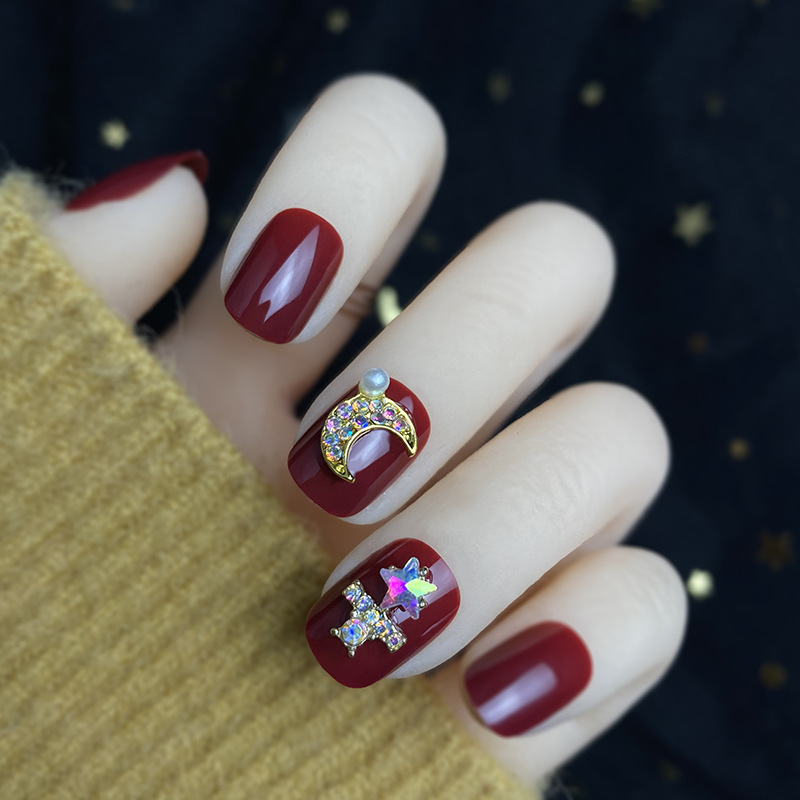 White Fake Nail Patch Wine Red Sequins Moon Christmas Tree Diamond Wear Bridal Nail Art Factory ZD-210