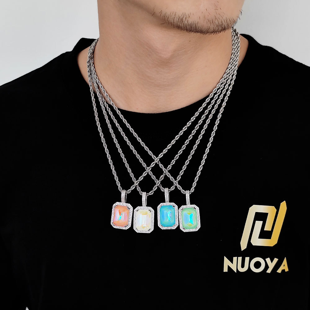 28g Weight Hip-hop Square Copper Inlay Zircon Pendant Necklace