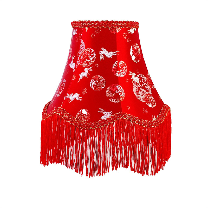 De estilo europeo retro rojo tela de encaje colgante cuentas hechas a mano corte lampshade boda decoración festiva linterna Shell