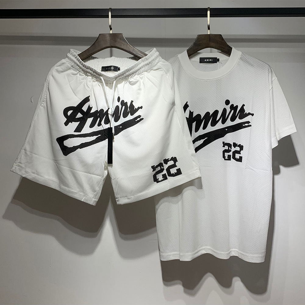 Transfronterizo belleza de verano casual 22 letras impresión de malla hombre cuello redondo camiseta de manga corta