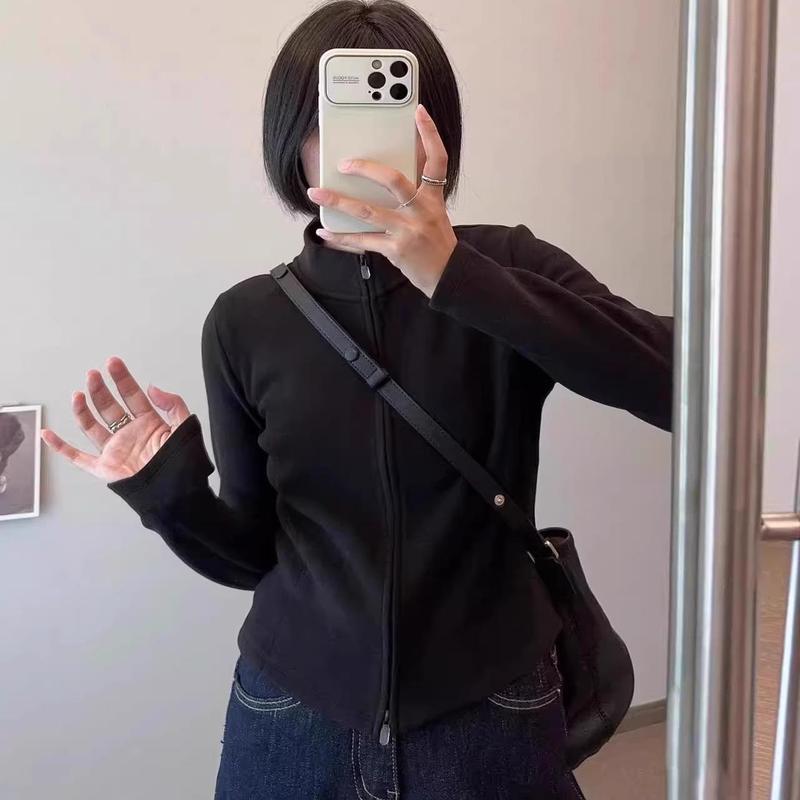 专柜撤回～剪标专柜超显身材！小蛮腰细腻德绒双拉链卫衣外套女|undefined