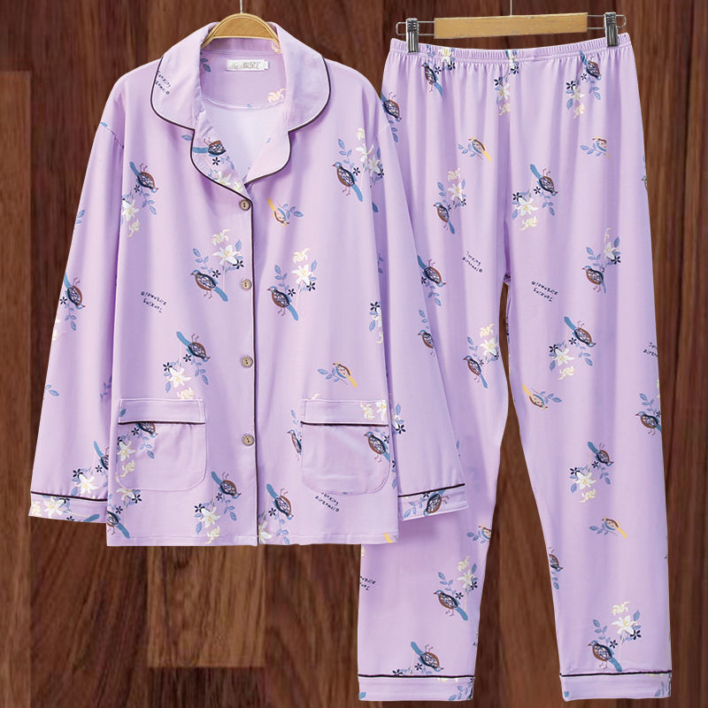 100% algodón más el tamaño de los pijamas de las mujeres Primavera, Otoño e Invierno manga larga suelta de mediana edad y joven confinamiento desgaste del hogar traje de verano