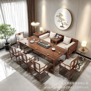 罗汉床沙发泡茶屏风茶桌椅新中式全实木功夫茶几禅意家用接待组合