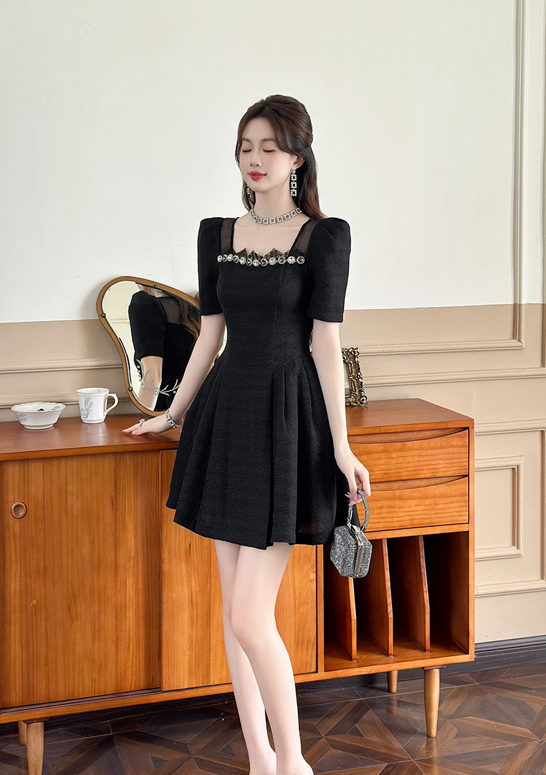 Váy đen bồng xòe cổ vuông thắt eo kiểu công chúa — Màu đen chi tiết 6