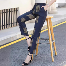 中老年女裤2022夏季中年休闲女装松紧高腰妈妈大码绵绸花裤子薄款