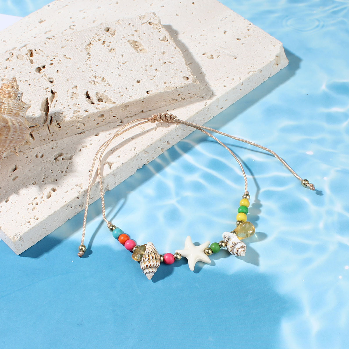 Women's Gender Casual Style Marine Style Starfish Eye Shell Rope Shell Cord String Stretch Adjustable String Bracelets Wholesale