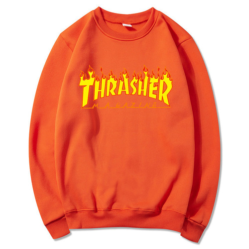 Spring and Autumn Men's and Women's Round Neck Sweatshirts Fashion Top Flame Pattern Print Street Fashion Men's Sweatshirt