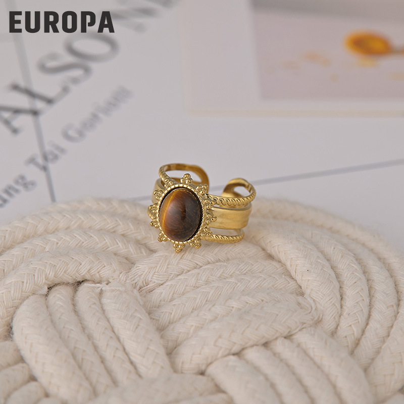 14K Gold Plated Plating Material 304 Stainless Steel 14K Gold Plated Fashion Plating Geometric Tiger Eye