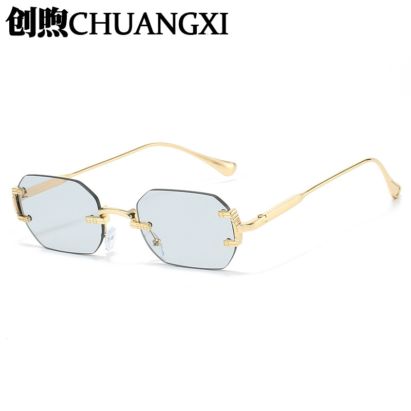 25年新款个性多边形无框太阳镜男女士百搭金属小框眼镜sunglasses|undefined