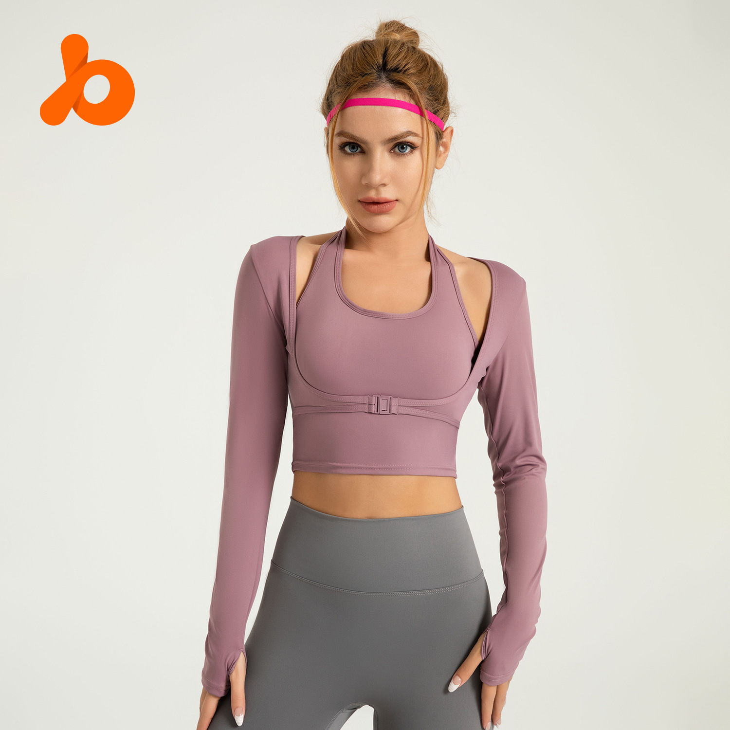 Área transfronteriza cuello colgante sin sujetador, ropa de yoga falsa de dos piezas, chaqueta deportiva, ropa de ejercicios