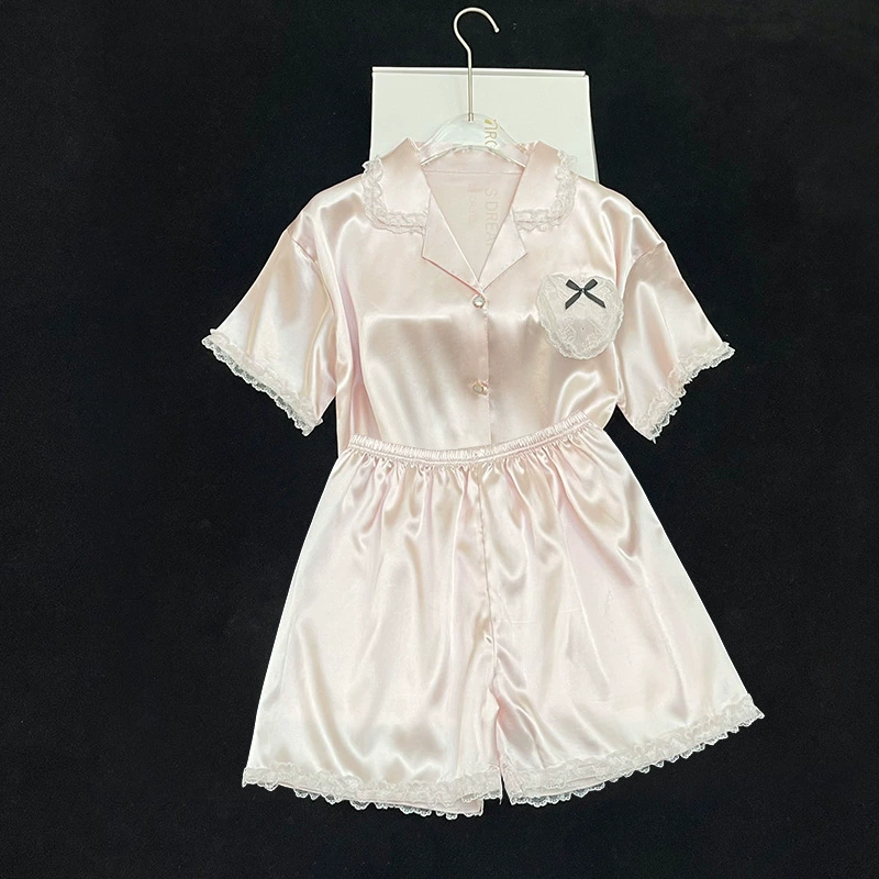 Silk Summer Pajama Set, Thin Cardigan & Shorts, Lightweight Sleepwear, Multiple Colors