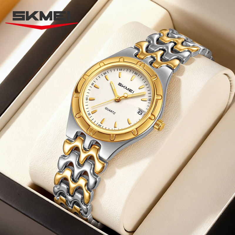 Momento de belleza dama reloj de cuarzo impermeable acero calendario reloj de pulsera lujo ligero de negocios ocio reloj de mujer regalo al contado transfronterizo