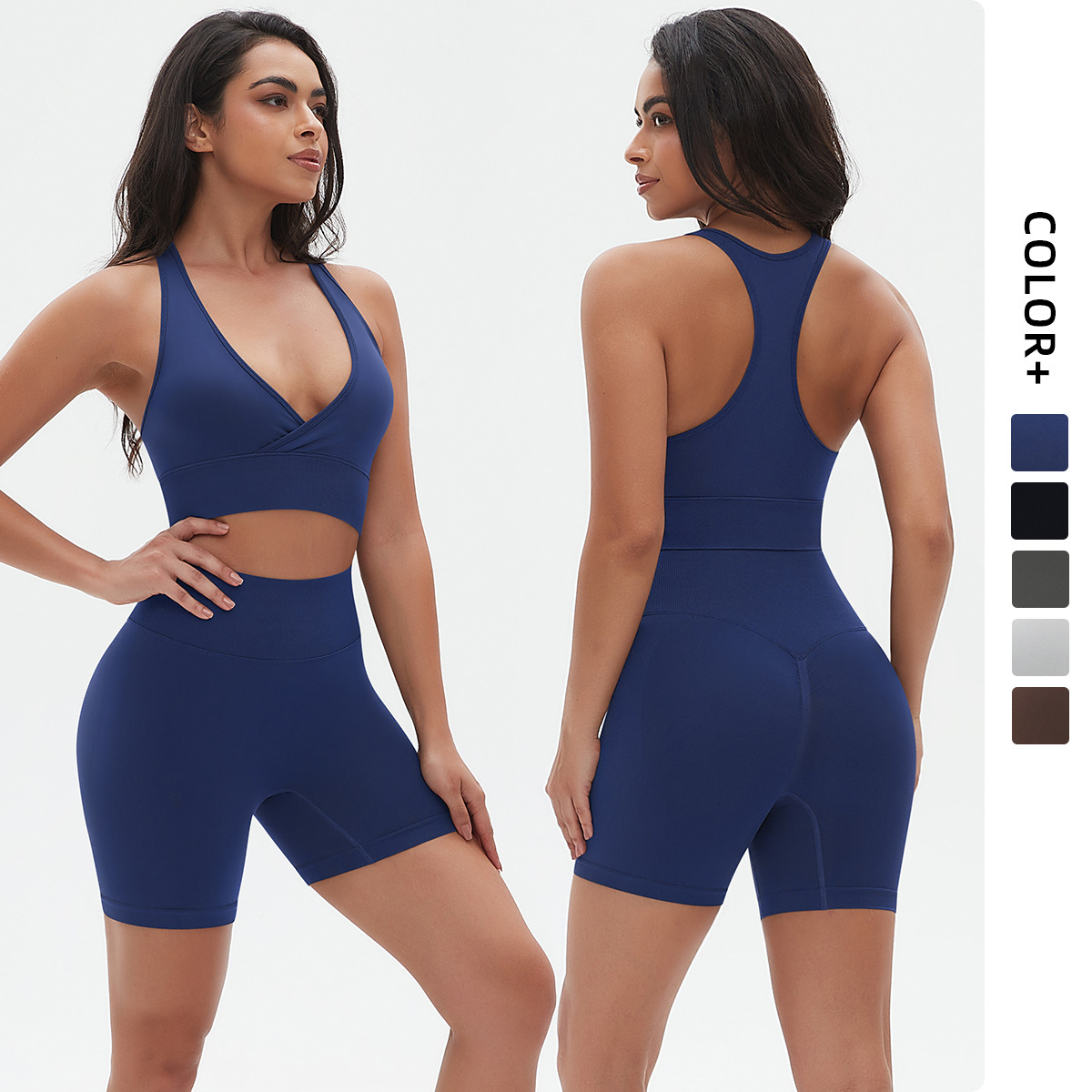 Cross-border sin costuras punto elástico ajuste sexy traje de yoga conjunto cruzado I-back belleza correr fitness conjunto de dos piezas image 1
