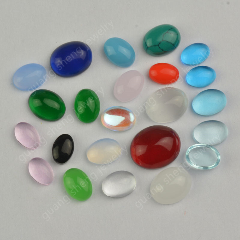 Mixed color wholesale oval flat bottom plain glass diamond bare stone red blue green powder egg-shaped paw veneer ring