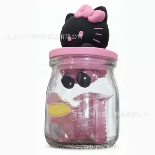 定制零食干果玻璃瓶硅胶卡通塞盖储存罐高品质硅胶卡通公仔瓶盖塞