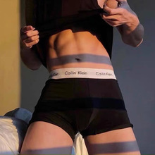 外贸白腰带跨境款潮牌男士内裤纯棉透气舒适休闲风平角四角短裤男