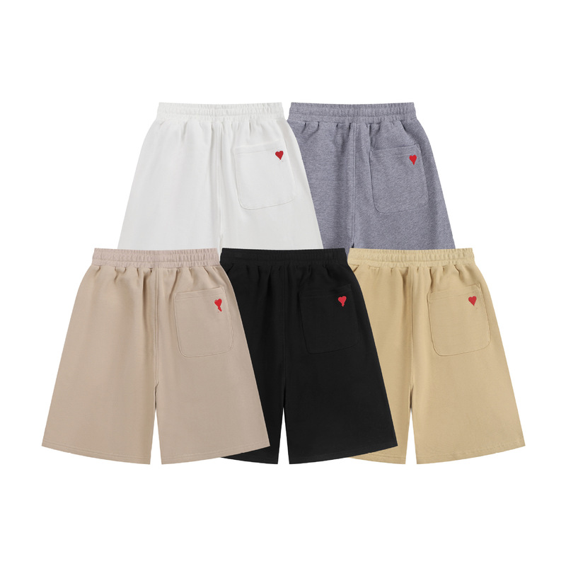 Cross-Border Trade Ami Ns Shorts, Five-Point Pants for Men and Women, Couple Style with Small Embroidery Pockets, Summer Straight Loose Shorts Cross-Border Trade Ami Ns Shorts, Five-Point Pants for Men and Women, Couple Style with Small Embroidery Pockets, Summer Straight Loose Shorts