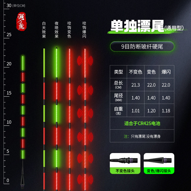 Láser de cola dura LED flotador de cola luminoso día y noche doble gancho de mordida decoloración flotador electrónico de alta sensibilidad pesca nocturna flotador de cola separada