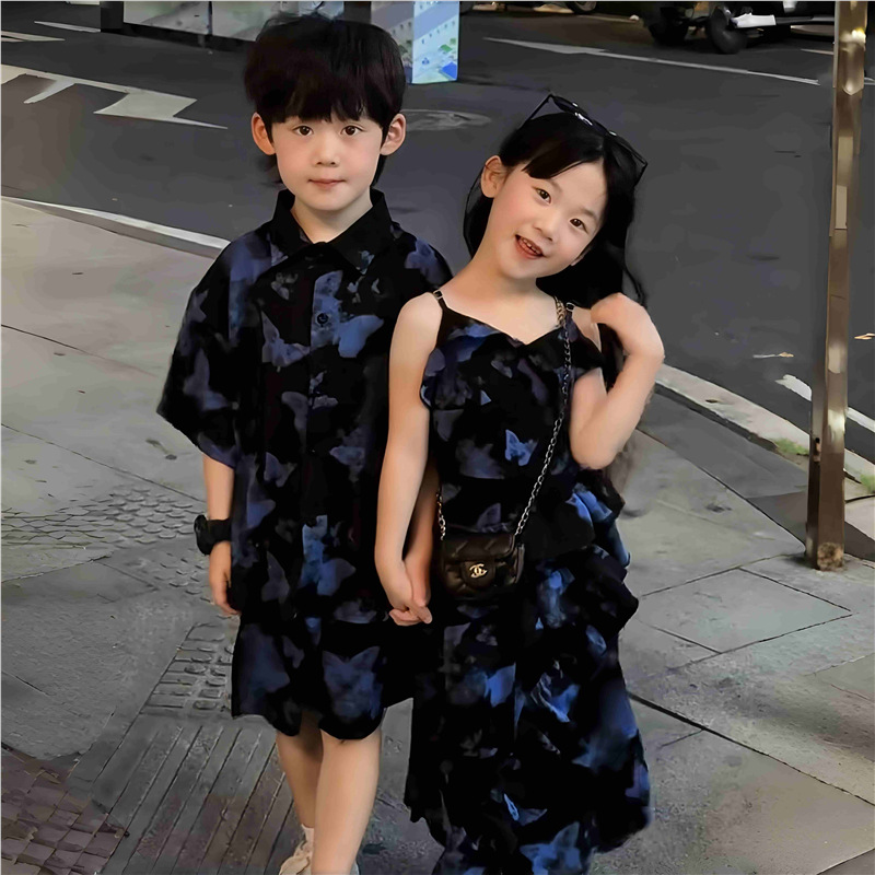 2025 New Summer Style Brother and Sister French Butterfly Dress Children's High-End Dress