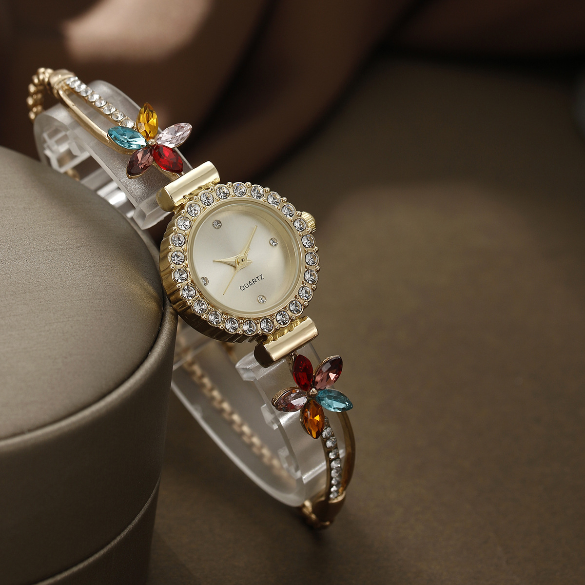 Ordinary Glass Mirror Material Alloy Strap Material Watch Classification Pointer Display Type Sweet Flower Buckle Quartz Watch Women's Watches