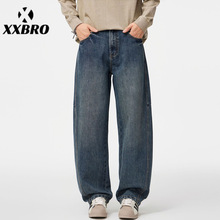xxbro男款#秋季新款阔腿牛仔裤宽松直筒美式复古水洗休闲vibe长裤
