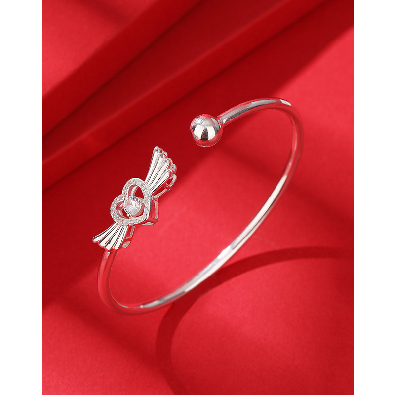 Amor diamante plata Pulsera hembra 990 plata pura abierto sólido joven nicho pulsera de plata esterlina pulsera para novia