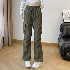 女性用オーバーオールアメリカン夏薄手2025新作アサルトスモールカジュアルストレートハイウエスト登山ワイドレッグパンツ