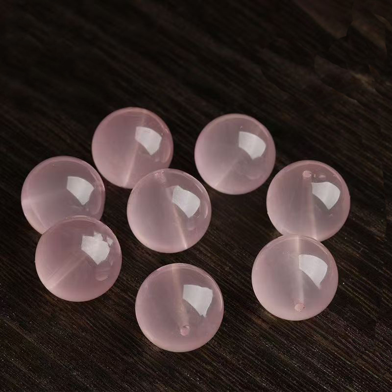 Natural Pink Crystal Loose Beads, Pink Crystal Hand Beads, Hibiscus Stone Ice Seed, Natural Horse Powder Single Bead Crystal Hand Jewelry Accessories