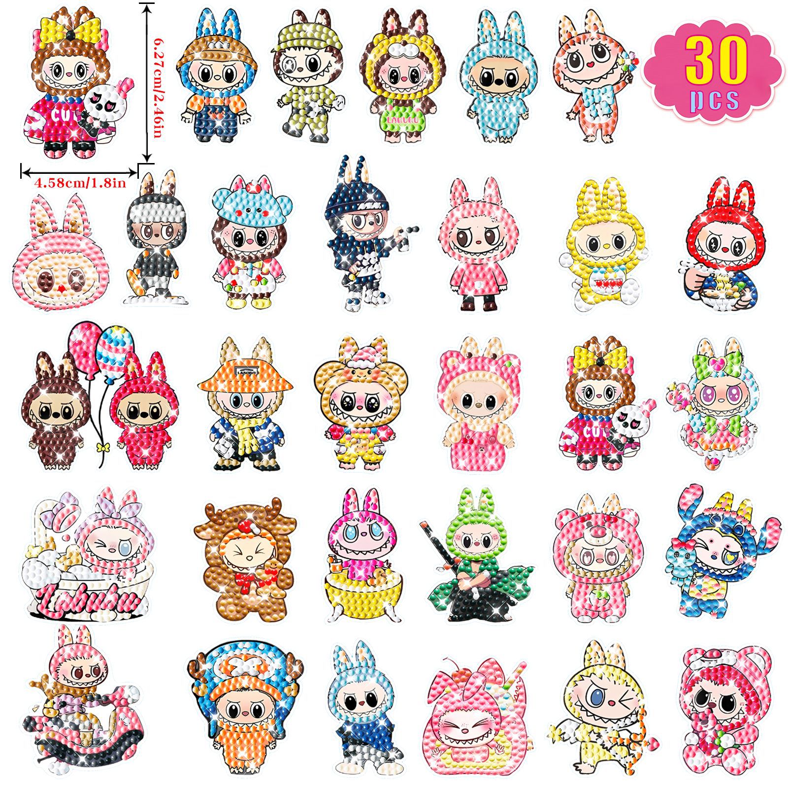 Labubu nueva pintura de diamantes dibujos animados bricolaje juguetes hechos a mano para niños tela rabu pegatinas al azar pintura de diamantes al por mayor