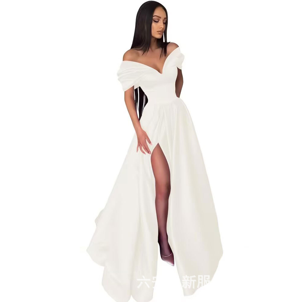 Amazon mujer hombros abiertos corazón vestido de baile largo vestido formal de noche con un vestido abierto