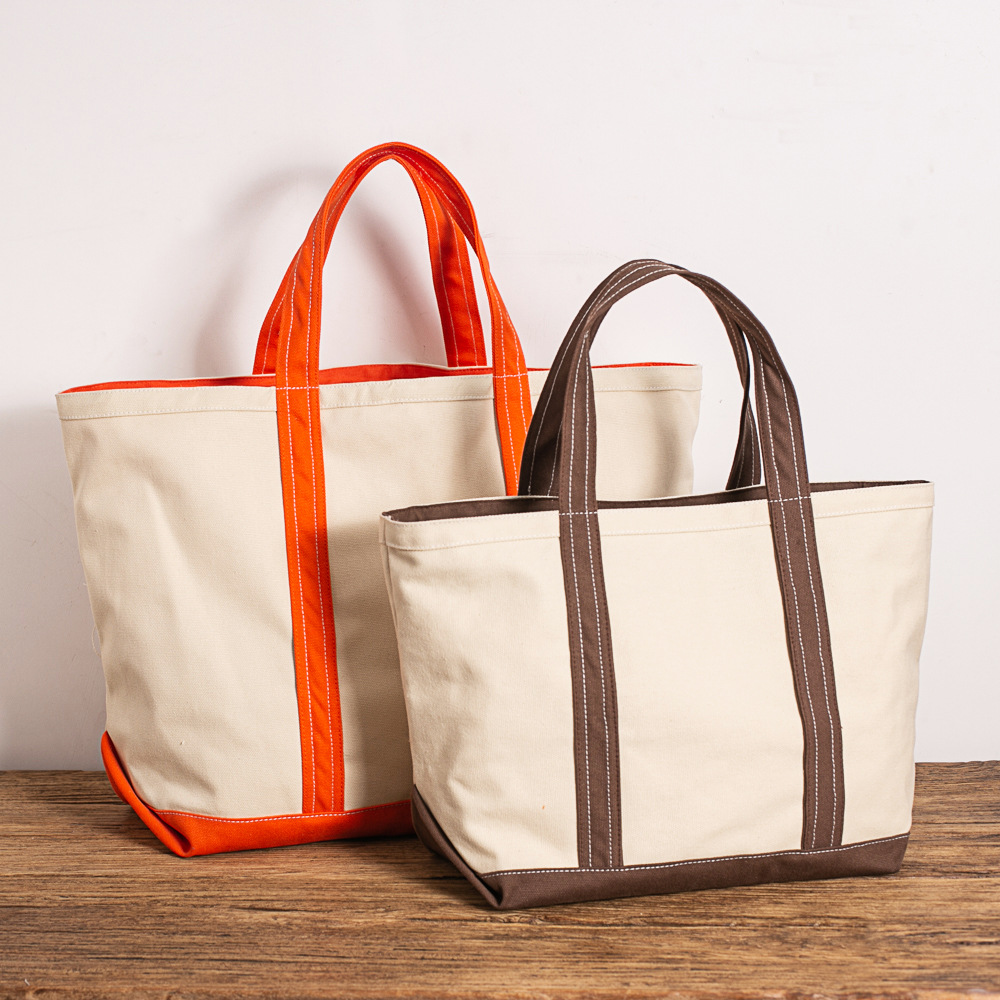 ins風(fēng)休閑手拼色手提帆布包 大容量單肩工裝帆布袋批發(fā)定制LOGO