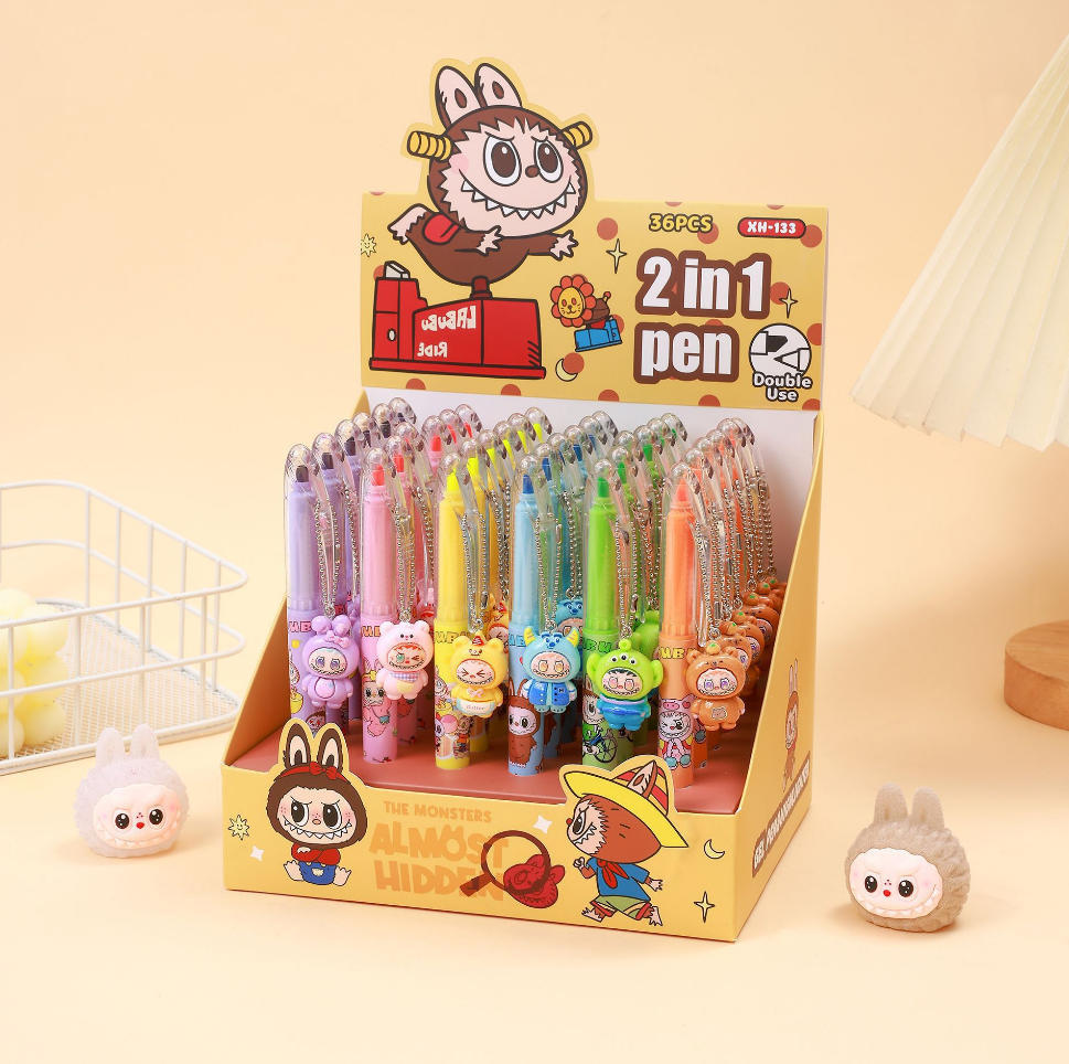 Navidad de doble cabeza bolígrafo neutro resaltador de dibujos animados Santa Claus reno vacaciones pequeños regalos de alto valor colgante bolígrafo de agua