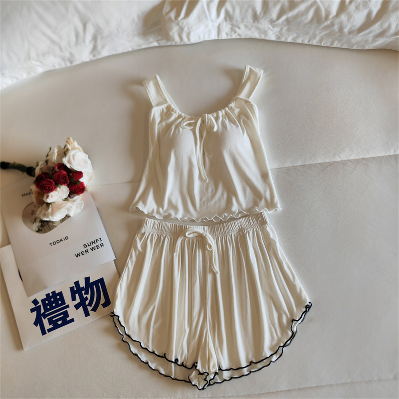 ND8394.2#(가슴 패드 포함) 조끼 + 반바지 순백색