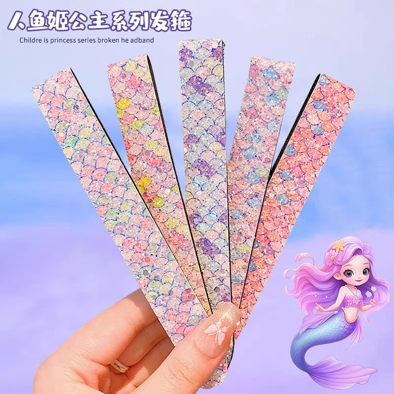 Children's Hair Tidying Tool Mermaid Sequin Magic Tape for Girls, Non-Pulling Hair Patch, Bangs Patch, Hairband