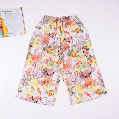 女士綿綢大腳褲女式人造棉睡褲防蚊褲闊腿褲家居褲