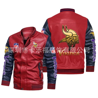 跨境棒球服皮衣夹克外套明尼苏达维京美国橄榄球迷礼物宽松夹克男