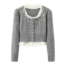 预售2025冬新款蕾丝拼接假两件针织开衫上衣FF25D31ZM123