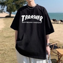 港风短袖男夏季新款潮牌宽松简约百搭T恤透气薄款圆领情侣体恤衫