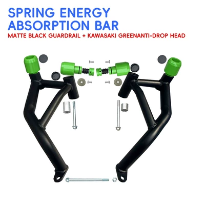 racing bars, anti-collision protection, stunt – Motorcycle bumper - matte-black-energy-absorbing-bars-4-green-anti-fall-aluminum-tips