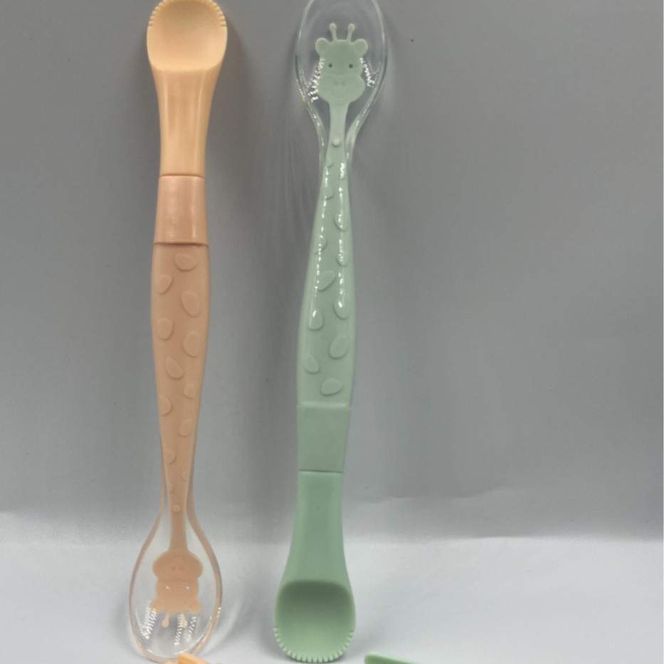 Baby fruit scraping spoon tableware baby feeding double auxiliary spoon silicone fork spoon fruit mud spoon tool