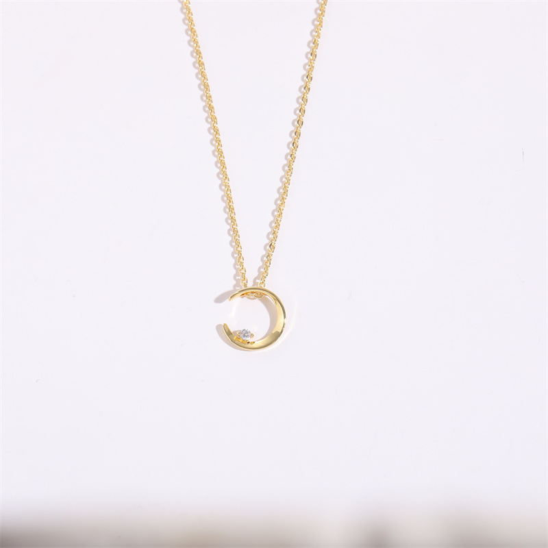 Fashion Moon Copper Plating Inlay Zircon Pendant Necklace 1 Piece