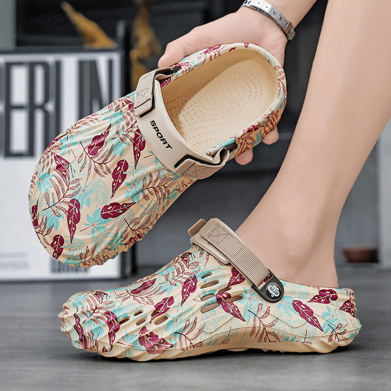 Gran tamaño transfronterizo para hombres verano nuevo calzado deportivo agujero corrugado impresión al aire libre antideslizante zapatillas de playa