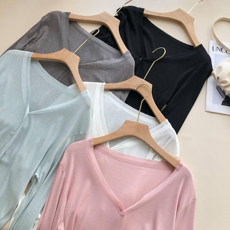 Source Manufacturer Soft and Light Silk Cardigan Women's Summer Loose Lyocell V Neck Long-Sleeved Knitted Air-Conditioning Shirt Source Manufacturer Soft and Light Silk Cardigan Women's Summer Loose Lyocell V Neck Long-Sleeved Knitted Air-Conditioning Shirt