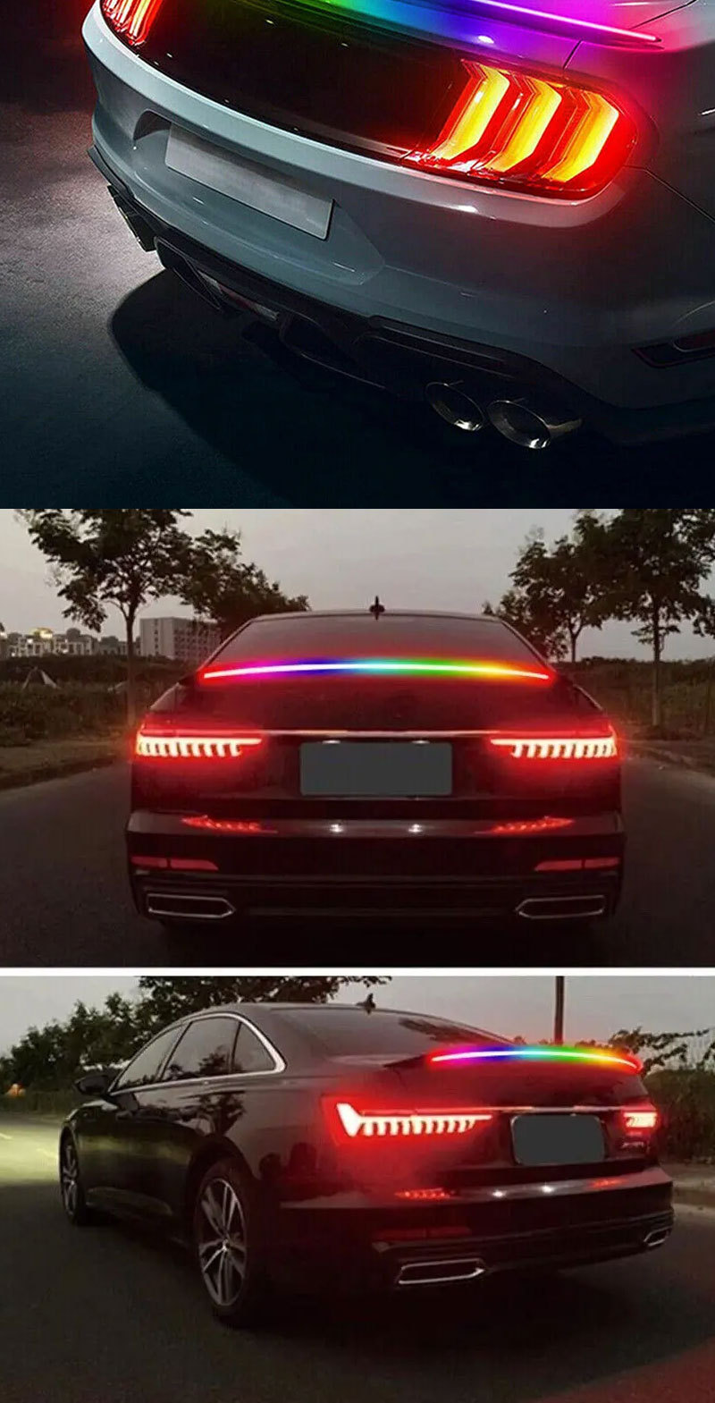 Universal External Carbon Fiber Pattern Car Rear Wing Brake Light Turn Signal Decorative Light Led Flowing Tail Light Strip