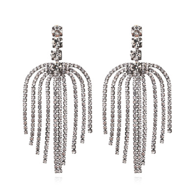 ZA新款誇張高級感長款爪鑽流蘇耳環歐美複古氣質輕奢閃鑽耳墜耳飾