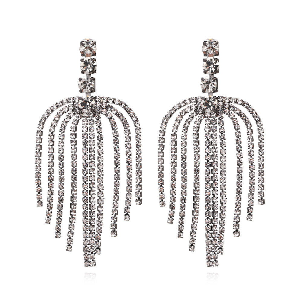 ZA新款誇張高級感長款爪鑽流蘇耳環歐美複古氣質輕奢閃鑽耳墜耳飾